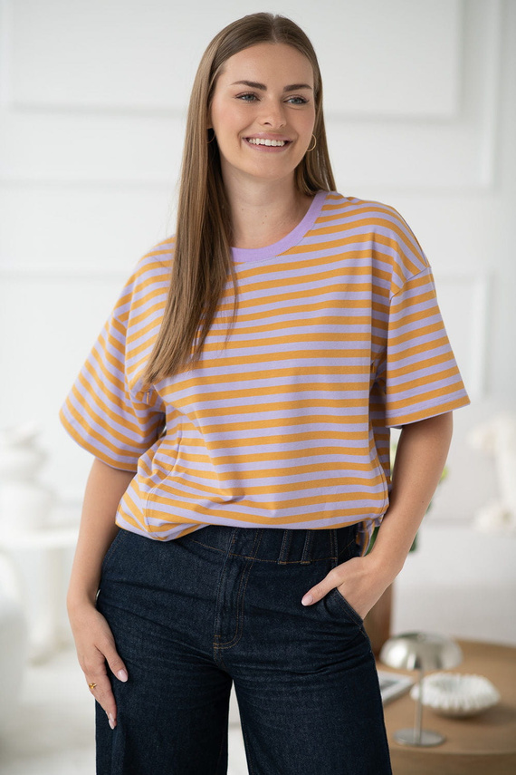 Mamahood Camiseta de embarazo y lactancia Milk&Love a rayas miel y lila - cómoda y elegante