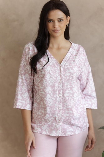 Pijama Lucinda 3574/3575 Taro rosa - Pijama de mujer de algodón con estampado floral, manga 3/4