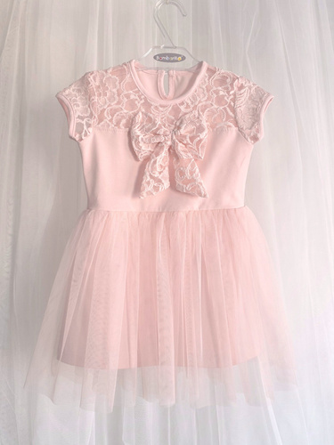 Vestido niña Emilka Bambarillo encaje tul elegante peach