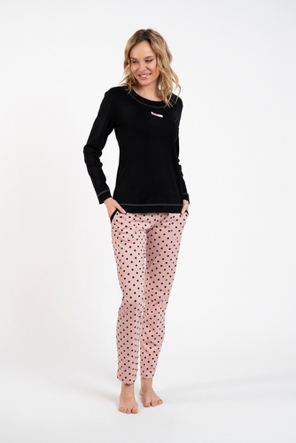 Bonilla Pijama Mujer manga larga, pantalón largo Moda Italiana negro/estampado