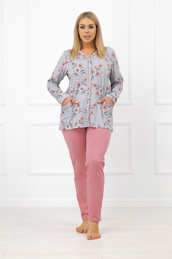 Piżama de mujer Basma Italian Fashion de algodón con botones, estampado floral en color ladrillo