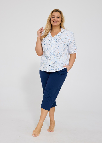 Cornette Yvonne 347/347 pijama mujer algodón flores botones 3/4