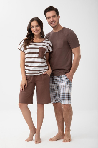 Pijama hombre 1601 Luna marrón de algodón con pantalones cortos a cuadros