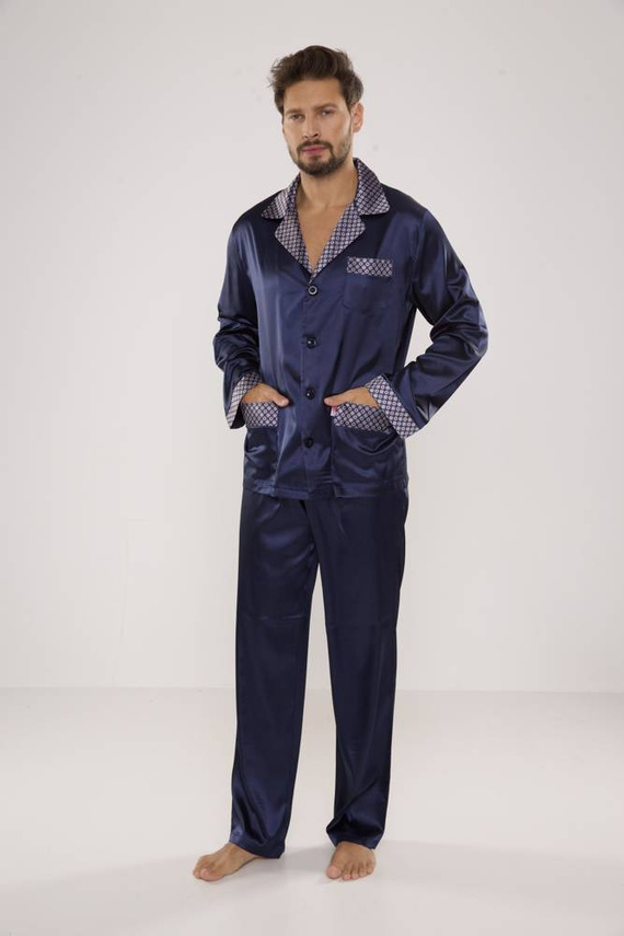 939 Pijama de satén para hombre - azul marino