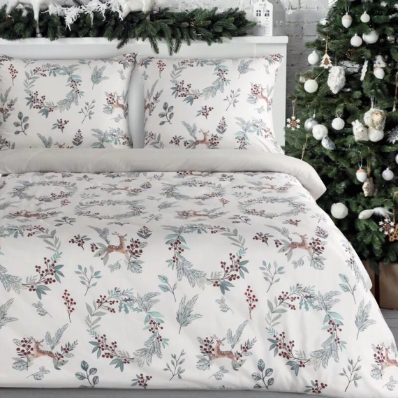 Ropa de cama navideña Peace Eurofirany blanca microfibra renos ramas