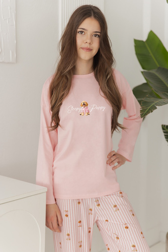 Pijama para niña Taro 3677 Nola rosa 100% algodón manga larga