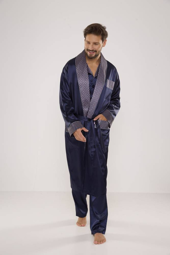 939 Pijama de satén para hombre - azul marino