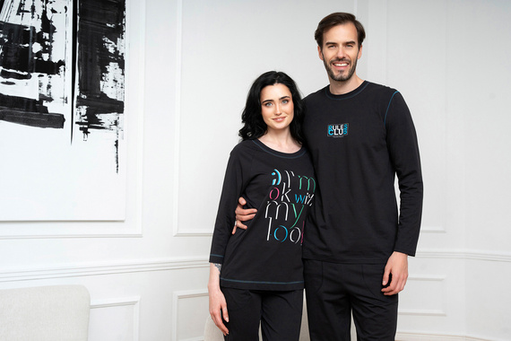 Olza Pijama de señora manga 3/4, pantalón 3/4 Moda Italiana - negro