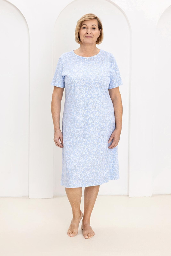 169 Camisón Regina azul - algodón, diseño floral, escote semicircular