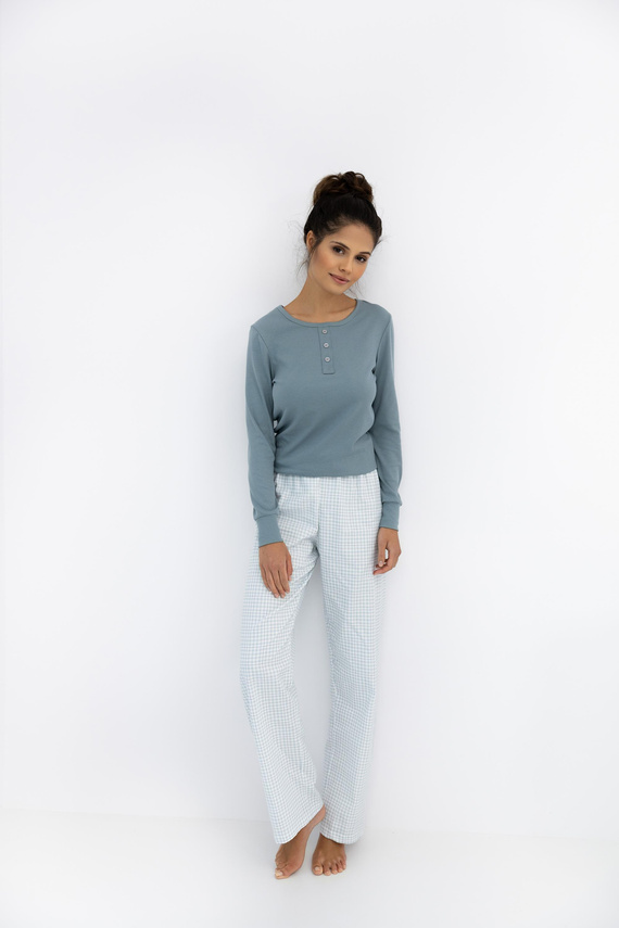 Janelle Sensis - Pijama de mujer con mangas largas y pantalón a cuadros