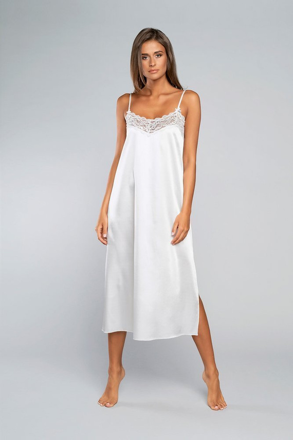 Toque camisón tirante estrecho, largo Italia Fashion - crudo