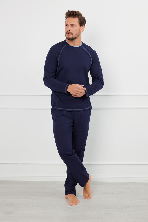 Salomon Pijama de manga larga para hombre, pantalón largo Italian Fashion - azul marino/azul