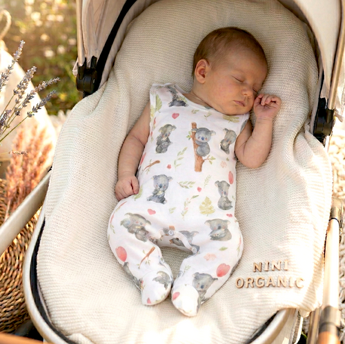 ABN-5537 Pelele Nini Happy Animals de algodón orgánico - botones de presión sin níquel, hipoalergénico, producción polaca