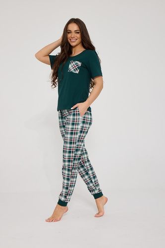 Cornette Scarlett 730/483 Pijama de Mujer Verde 100% Algodón a Cuadros