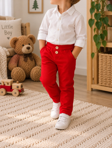 Mamatti Pantalones de chándal SM014 Feliz Navidad - Rojo, Algodón