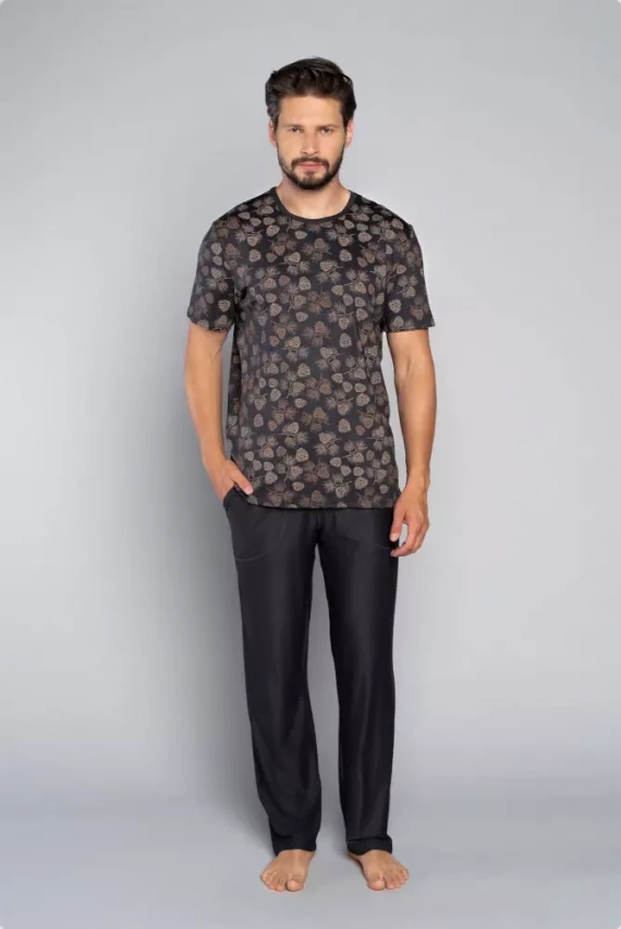 Pijama Pinus Pijama de hombre manga corta, pantalón largo Moda Italiana- estampado/grafito