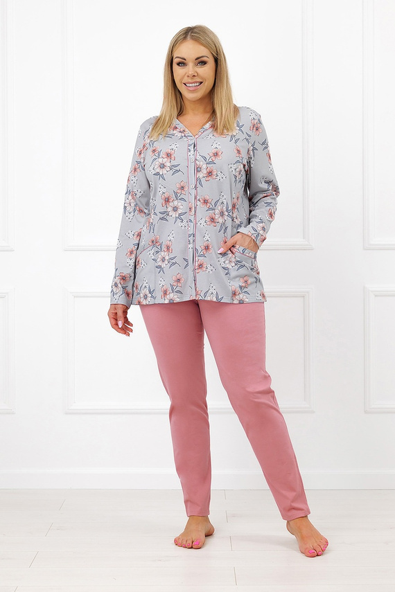 Piżama de mujer Basma Italian Fashion de algodón con botones, estampado floral en color ladrillo