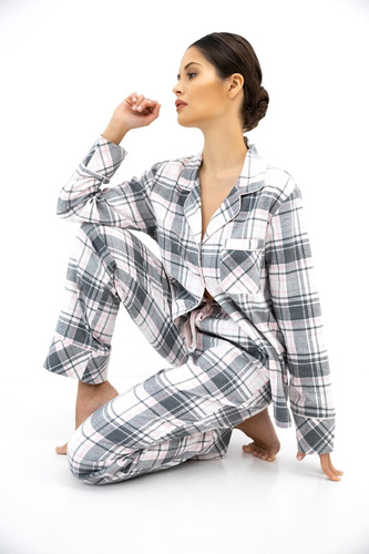 Sensis Ashlyn Pijama de Mujer de Franela 100% Algodón Botones Cuadros