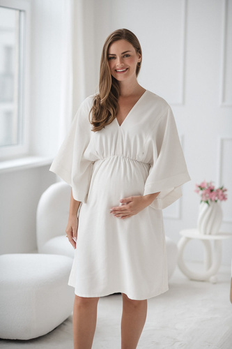 Vestido de maternidad y lactancia Mama Zen Milk&Love crema - kimono con cremalleras, modal