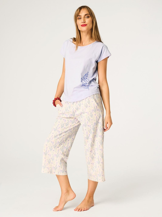 Key LNS 986 Pijama mujer algodón 3/4 violeta ecru