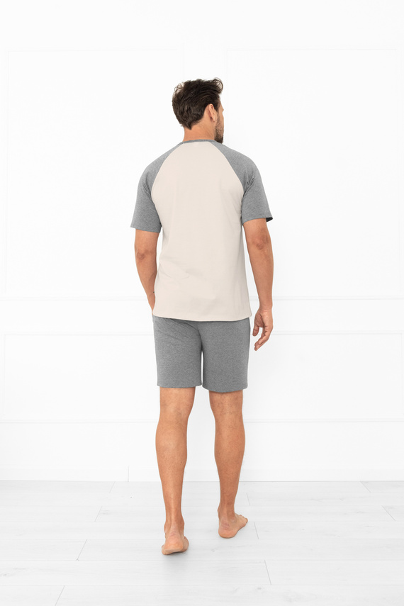 Pijama de hombre Alexander Italian Fashion beige - manga corta y pantalón corto, 100% algodón