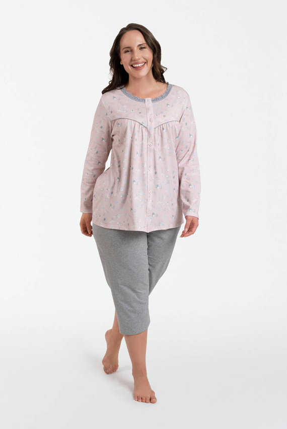 Pijama de mujer Daniela manga larga, pantalón 3/4 Moda Italiana - estampado/melange