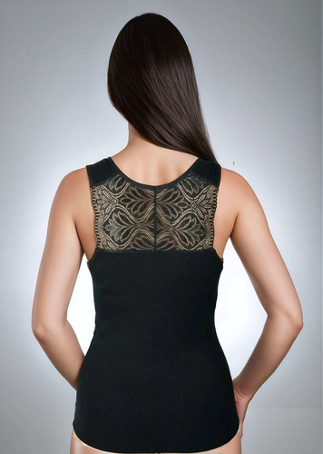 Top mujer Ovena Eldar de viscosa acanalada con escote V de encaje