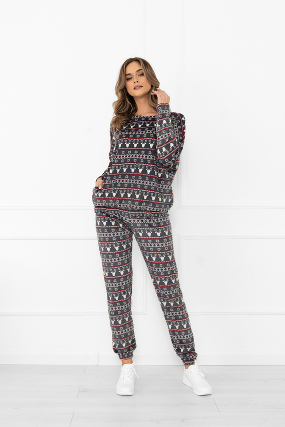 Conjunto de señora Navara - conjunto de forro polar con motivos navideños y renos Italian Fashion - grafito