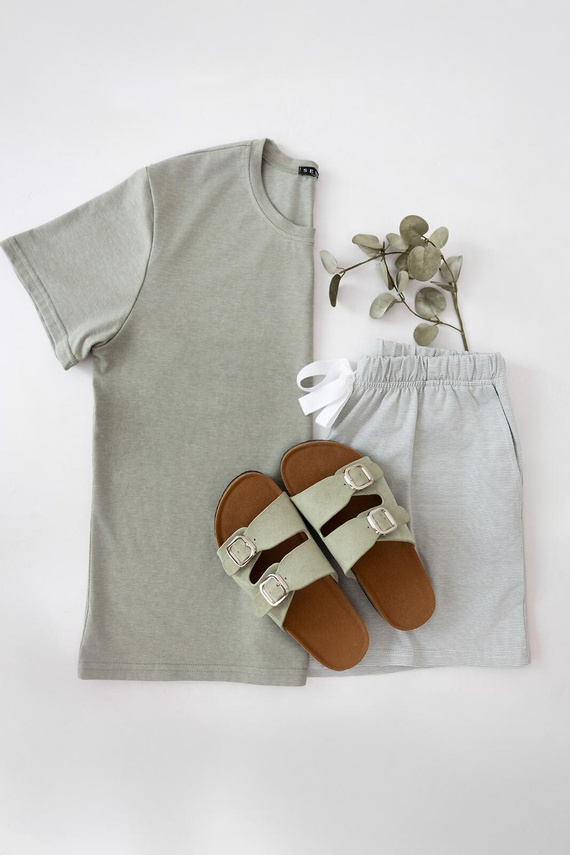Pijama mujer Sensis Yara khaki algodón shorts con bolsillos