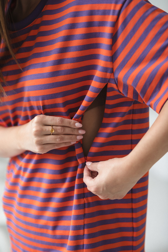 Mamahood Camiseta de embarazo y lactancia Milk&Love morada y naranja - cómoda y elegante