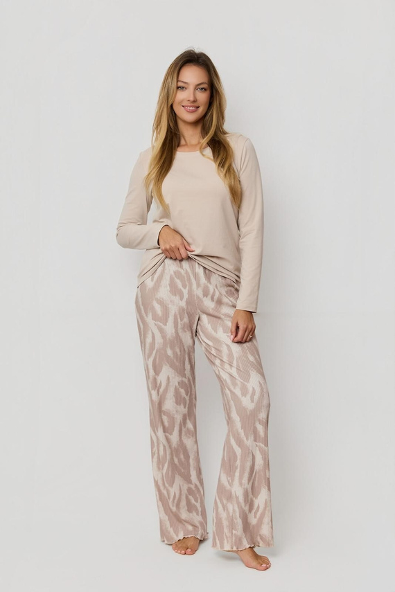 Mefemi Noelia PW85 pijama de algodón capuchino, pantalón estampado, conjunto mujer