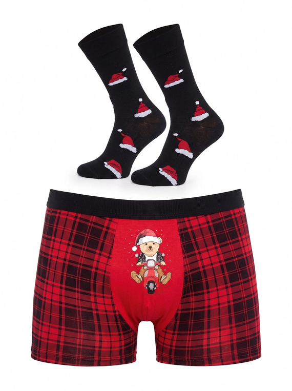 Cornette Gift 914/08 conjunto masculino navideño bóxers y calcetines rojo-negro