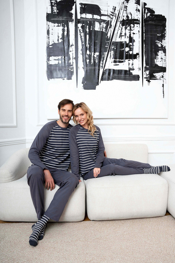 Oda Pijama señora manga larga, pantalón largo Moda Italiana - estampado grafito/grafito