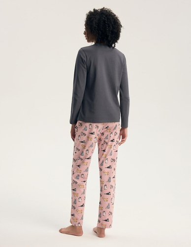 Pijama de mujer Henderson Ginni 45419 100% algodón manga larga gatos gris