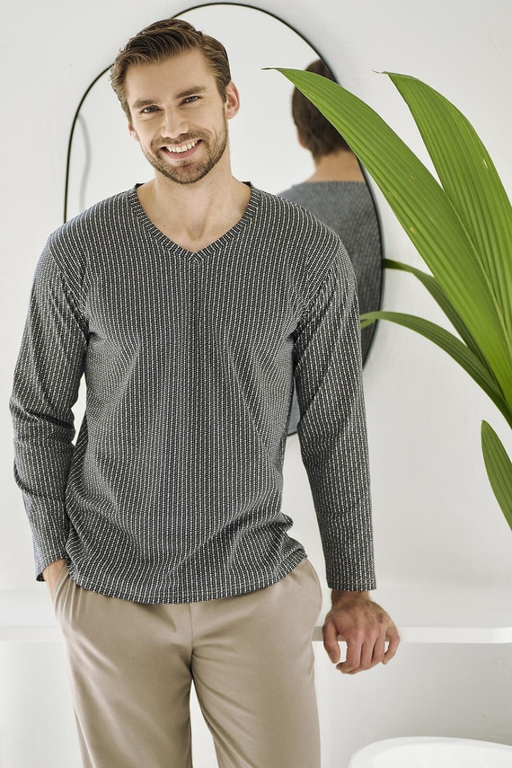 Pijama de hombre Luca 3481 - algodón, grafito, manga larga