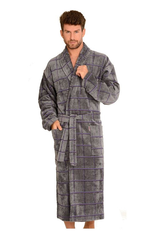 803 / 819 Albornoz de rizo para hombre Twin Forex - gris con cuadros morados (cuadros grises)