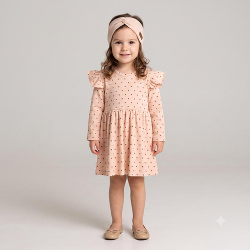 226166 Nicol HANIA Vestido infantil 100% algodón beige con corazones