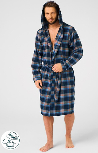 MGL 431 Albornoz de hombre Key jeans - cuadros, suave, cuello chal