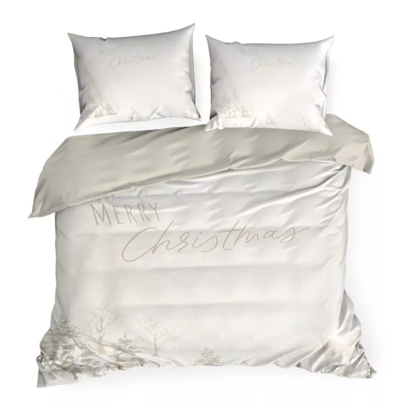 Ropa de cama navideña copo de nieve en microfibra Eurofirany paisaje invernal blanco- suave, ligera y fácil de cuidar, con cierre de cremallera