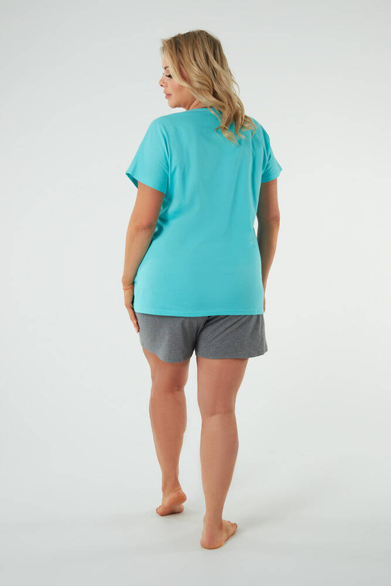 Selfie Pijama de manga corta para mujer, pantalón corto Moda Italiana - turquesa/melange