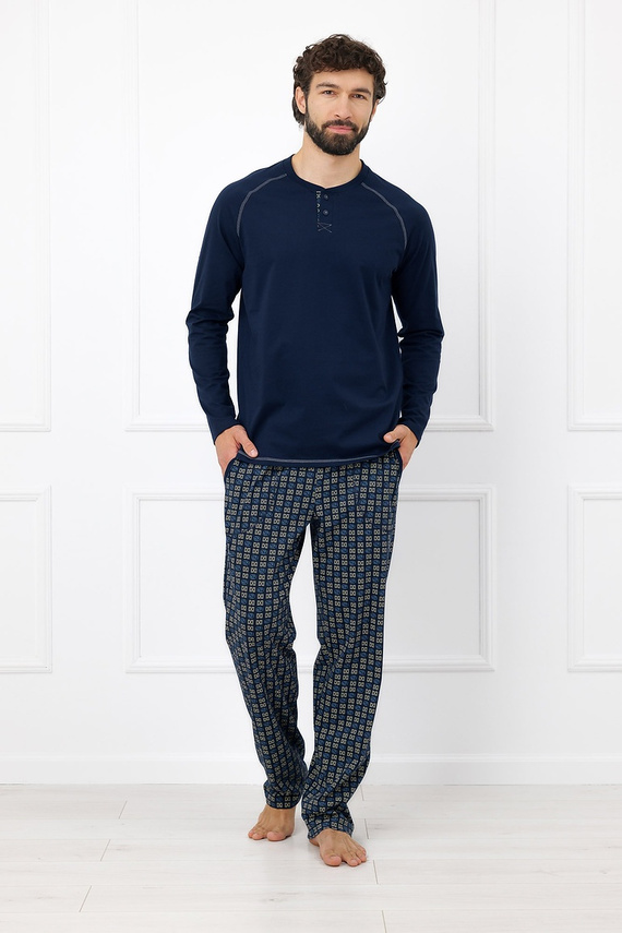 Pijama masculina Rufin Italian Fashion de algodón manga larga pantalón azul marino