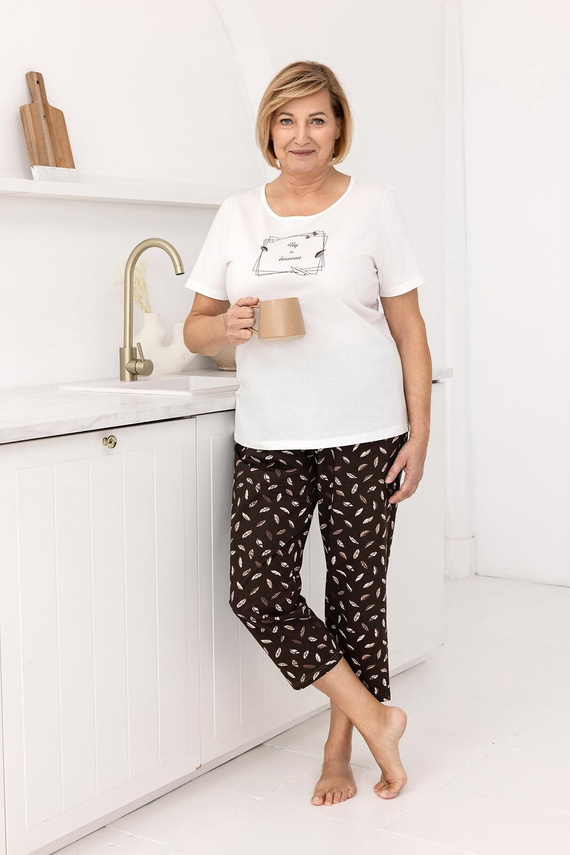 733 Pijama Regina de algodón crudo, manga corta, escote semicircular, estampado delante