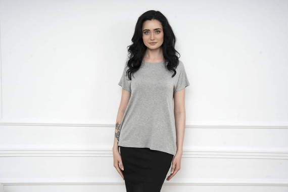 Ksenia Blusa con mangas cortas Moda Italiana - gris