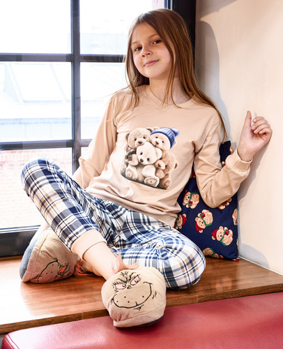 594/187 592/187 Pijama de niña Cornette Bears | Algodón, estampado, pantalón largo a cuadros