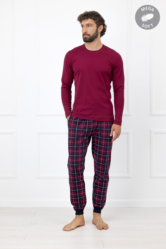 Italian Fashion Brajan Pijama masculina Mega Soft pantalón largo a cuadros burdeos