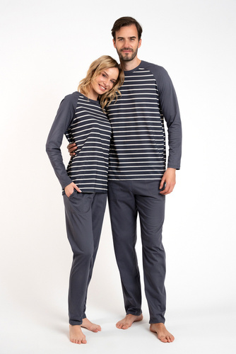 Oda Pijama señora manga larga, pantalón largo Moda Italiana - estampado grafito/grafito