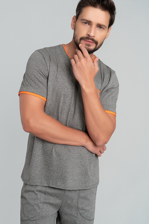 Marek Pijama de hombre manga corta, pantalón 3/4 Moda Italiana- melange medio