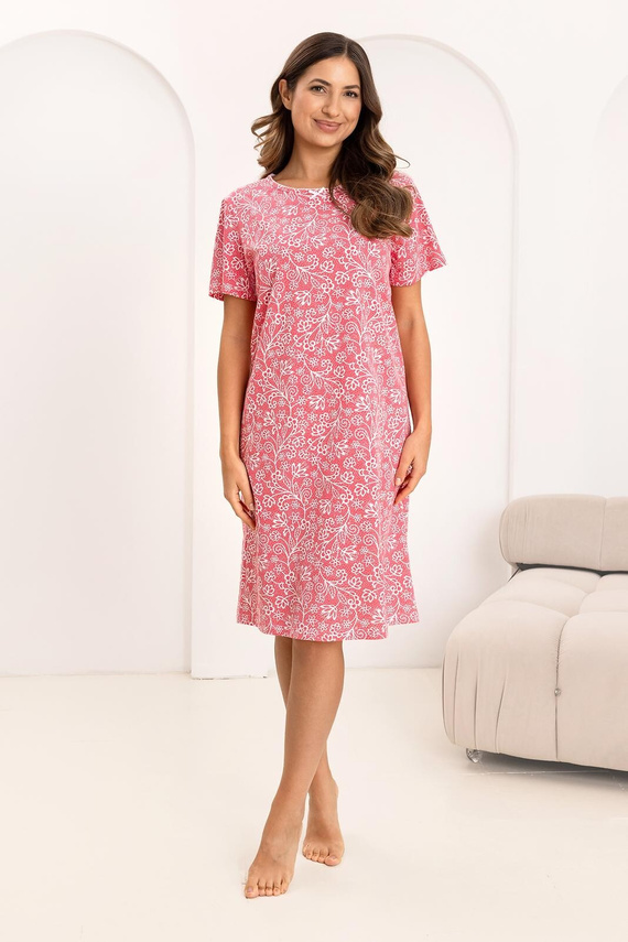 169 Camisón Regina rosa - algodón, diseño floral, escote semicircular