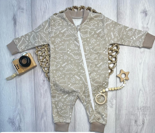 Mamatti PS16541 Pijama para bebé con cremallera de algodón Dinosaurios beige