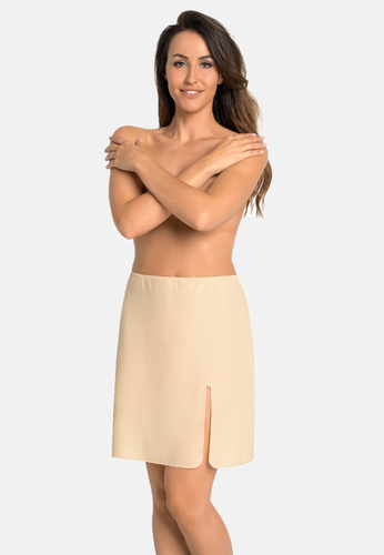 Teyli Luna 2113 Beige Media Falda Mujer hasta la Rodilla con Abertura Regular
